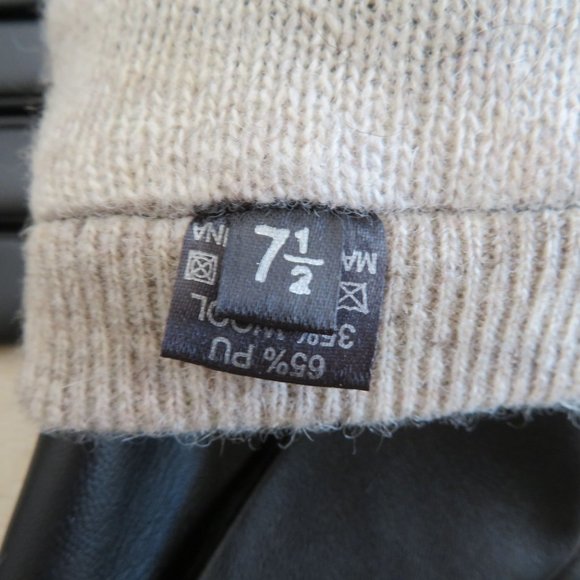 Womens Size 7.5 Driving Gloves Faux Black Leather Wool Knit Lined NEW - Picture 3 of 8